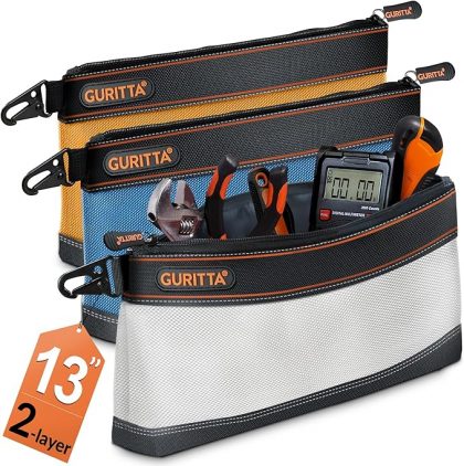 Small Tool Pouches 13 inches Tool Bags, Double-Layer Tool Pouch, Durable 1680D Zipper Bags, Water-Resistant Tool Pouches, EDC Pouch, Multipurpose Storage Pouch